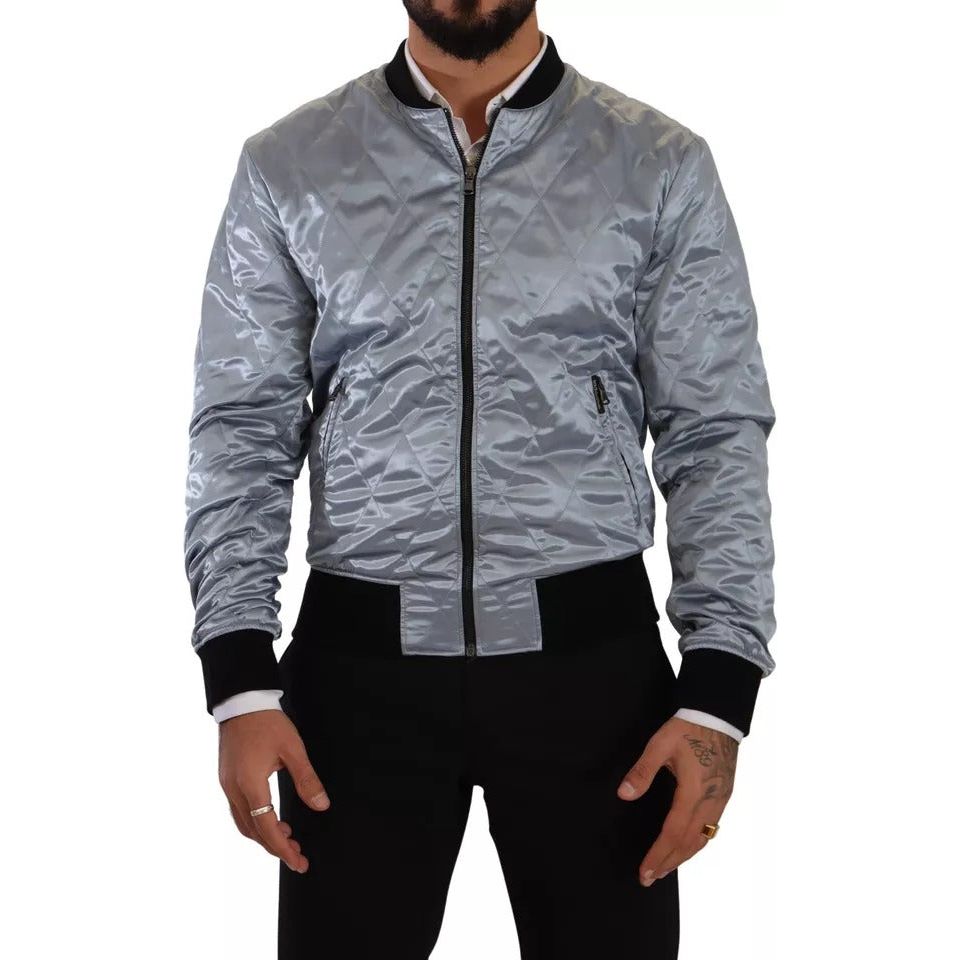 Dolce & Gabbana Light Blue Nylon Bomber Coat Jacket for Elevation
