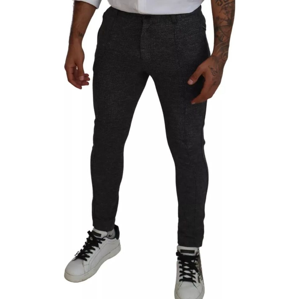 Dolce & Gabbana Gray Chevron Viscose Skinny Pants Luxe Design