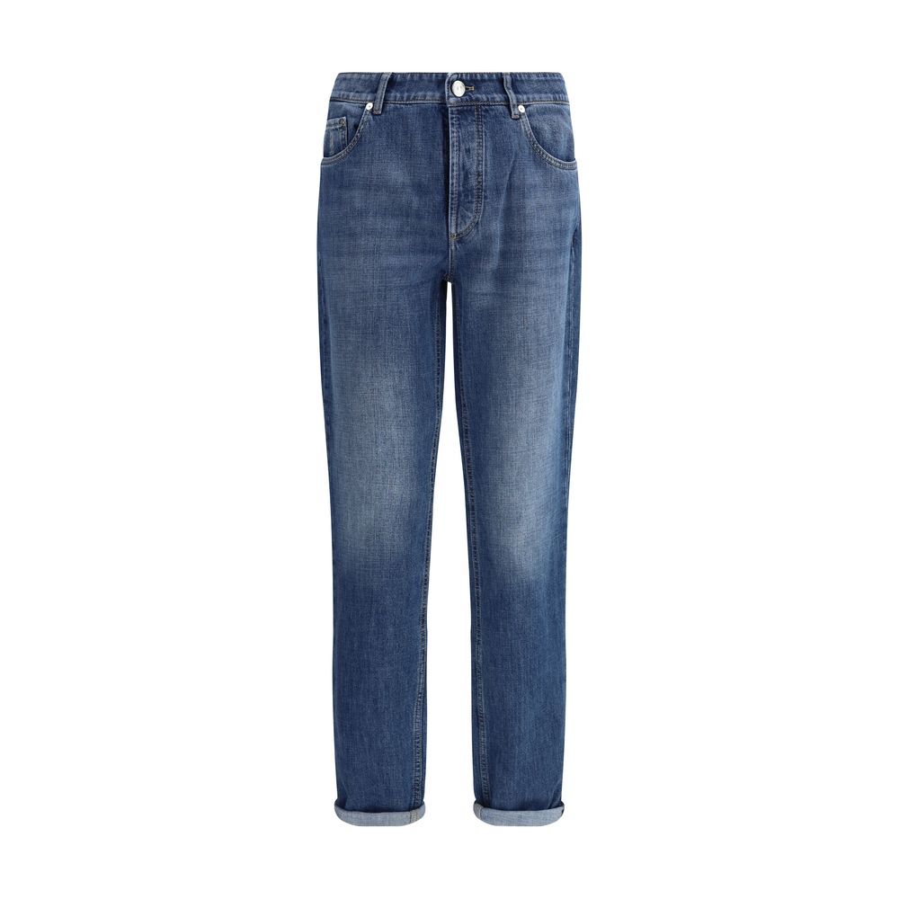 Brunello Cucinelli Blue Cotton Cuffed Jeans for Effortless Elegance