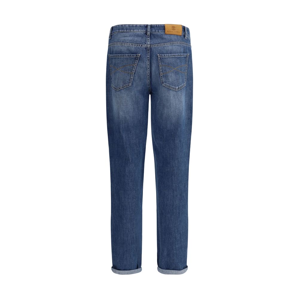 Brunello Cucinelli Blue Cotton Cuffed Jeans for Effortless Elegance