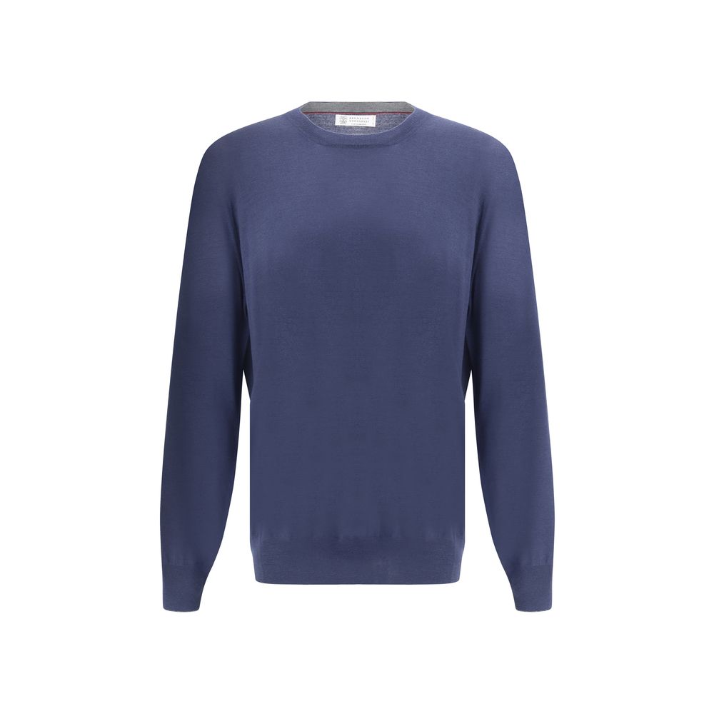 Brunello Cucinelli Grey Luxurious Fleece Wool Sweater