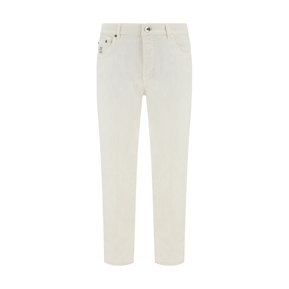 Brunello Cucinelli Blue Denim Jeans with Turn-Up Hem