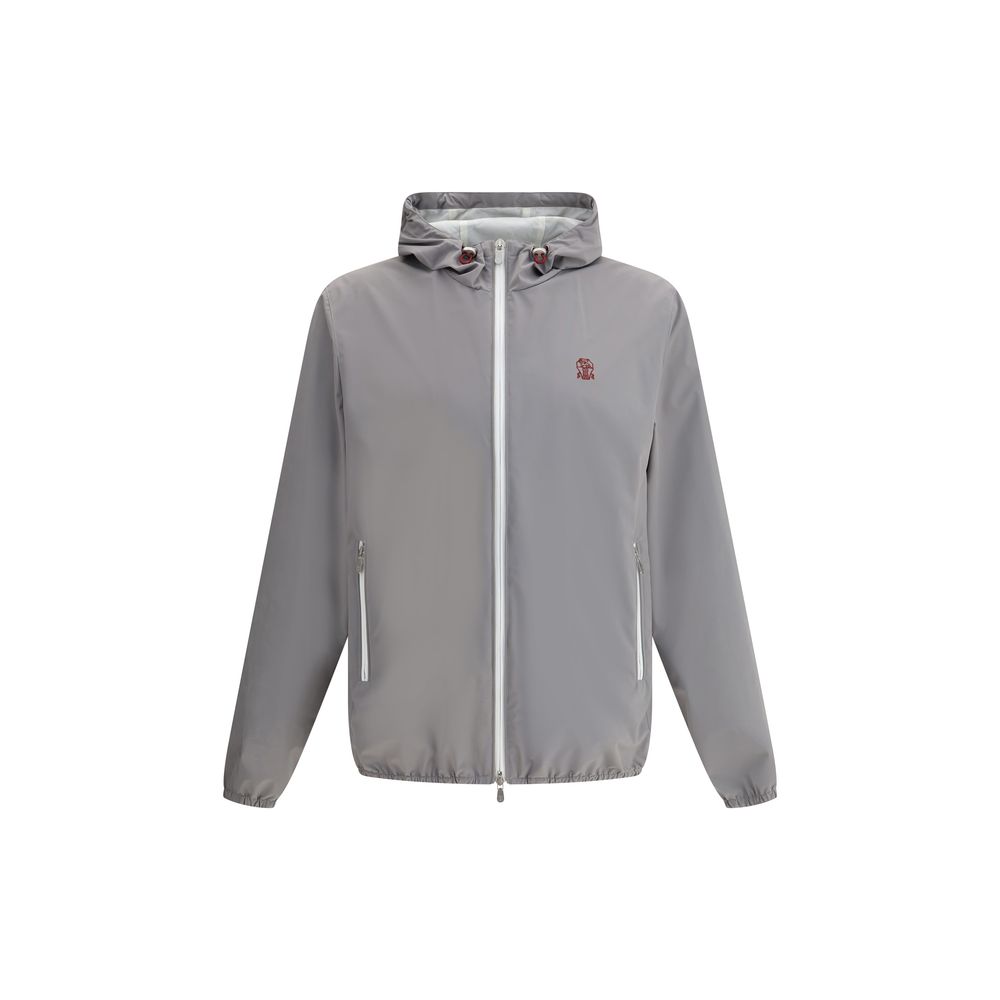 Brunello Cucinelli Grey Cotton Waterproof Jacket with Hood