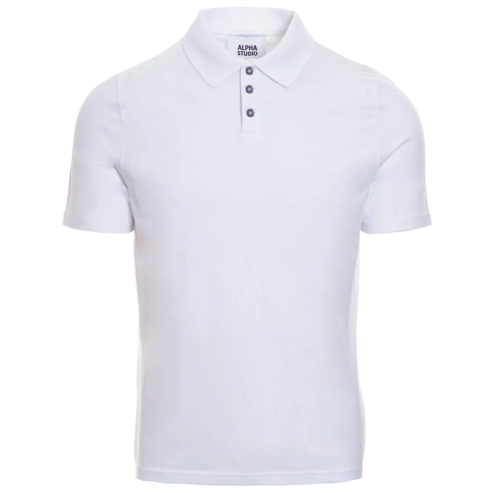Alpha Studio White Cotton Polo Shirt for Timeless Elegance