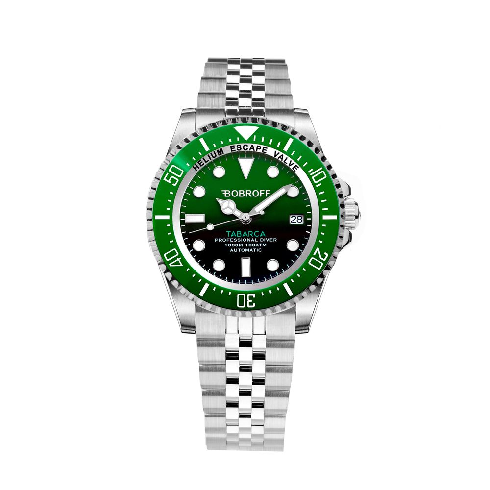 Bobroff Silver Stainless Steel Watch with Green Dial