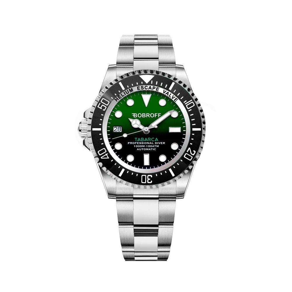 Bobroff Silver Stainless Steel Watch with Green Dial