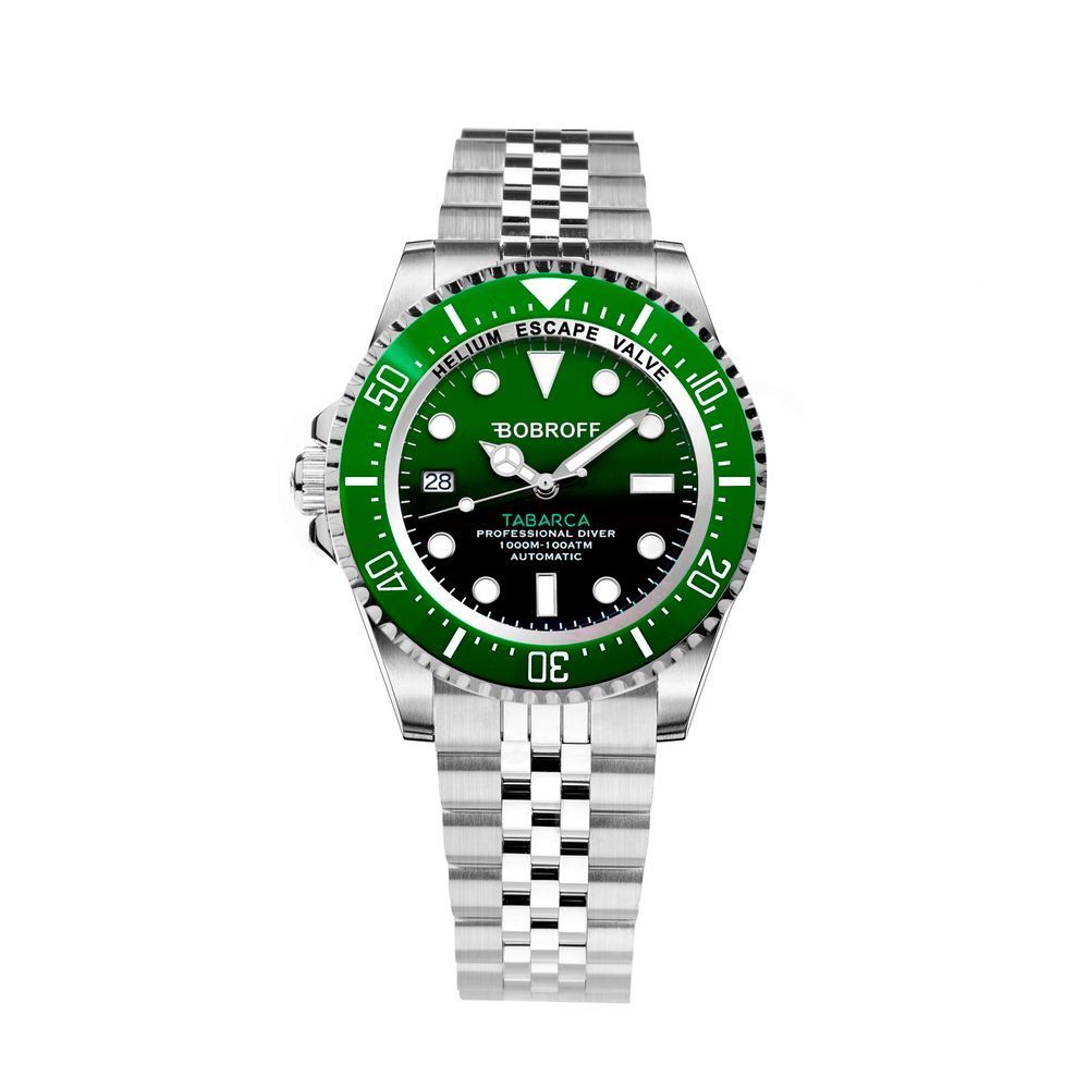 Bobroff Silver Stainless Steel Watch with Green Dial