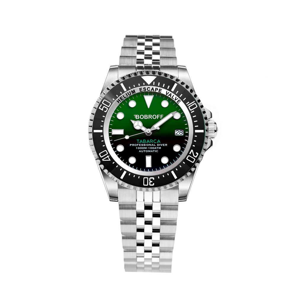 Bobroff Silver Stainless Steel Watch with Green Dial