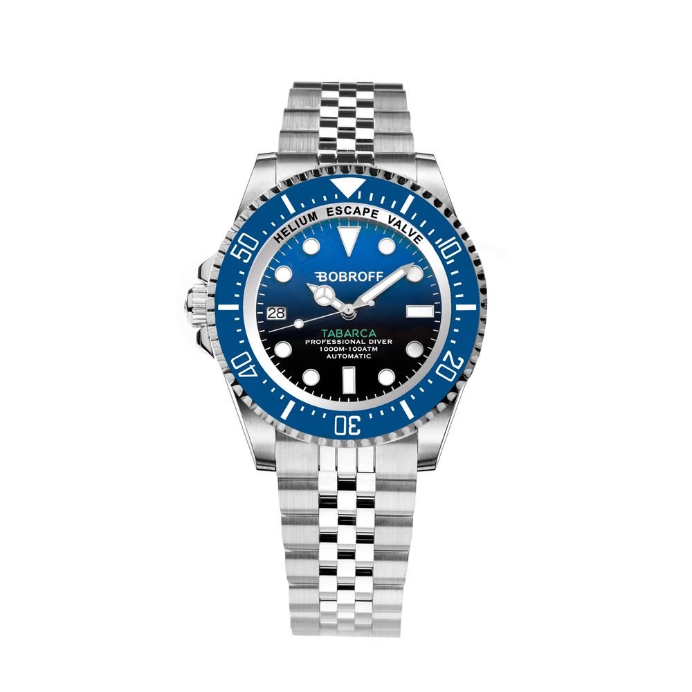 Bobroff Silver Stainless Steel Watch with Blue Dial
