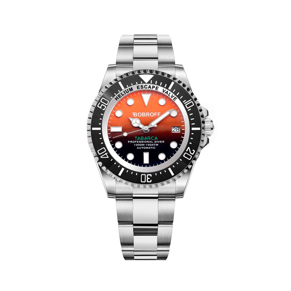 Bobroff Silver Stainless Steel Watch with Orange Dial