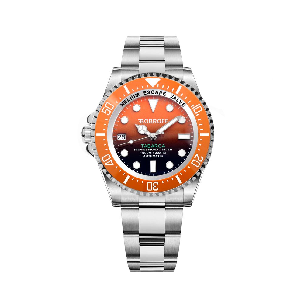 Bobroff Silver Stainless Steel Watch with Orange Dial
