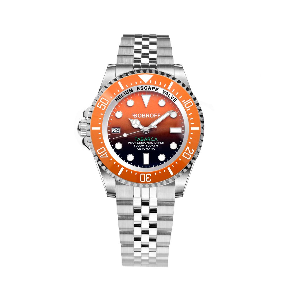 Bobroff Silver Stainless Steel Watch with Orange Dial