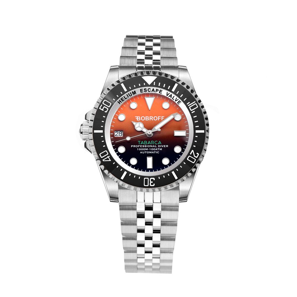 Bobroff Silver Stainless Steel Watch with Vibrant Orange Dial