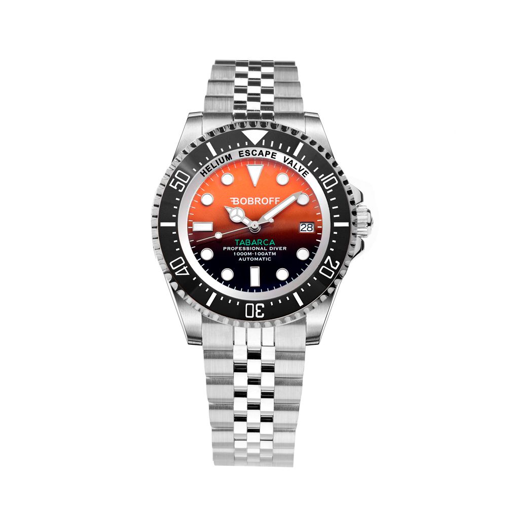 Bobroff Silver Stainless Steel Watch with Orange Dial