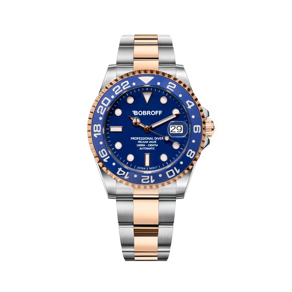Bobroff Silver Stainless Steel Watch with Elegant Blue Dial