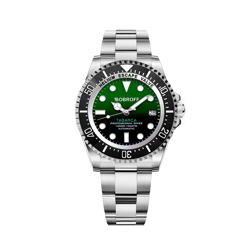 Bobroff Silver Stainless Steel Watch with Green Dial
