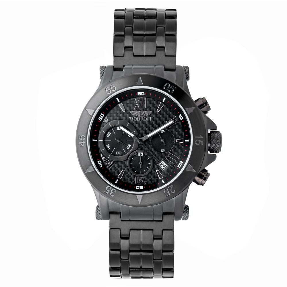 Bobroff Black Stainless Steel Watch with Carbon Fiber Dial
