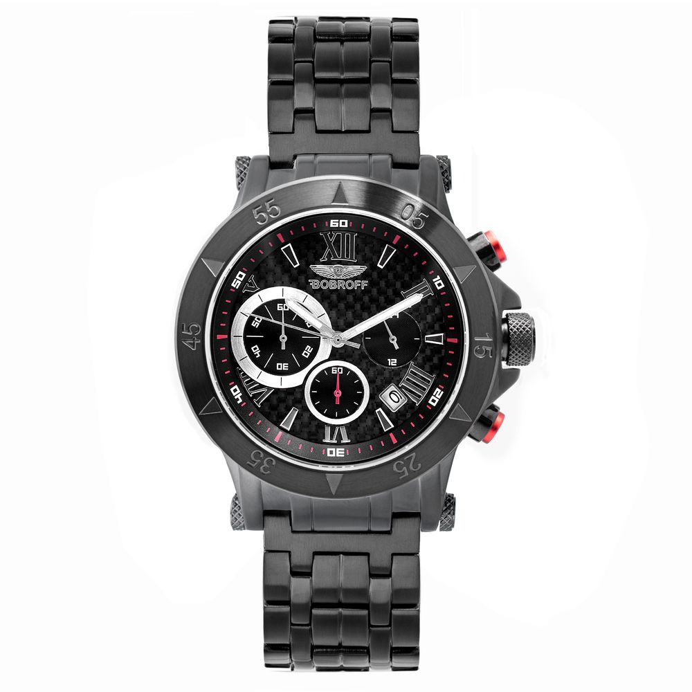 Bobroff Black Stainless Steel Watch with Carbon Fiber Dial