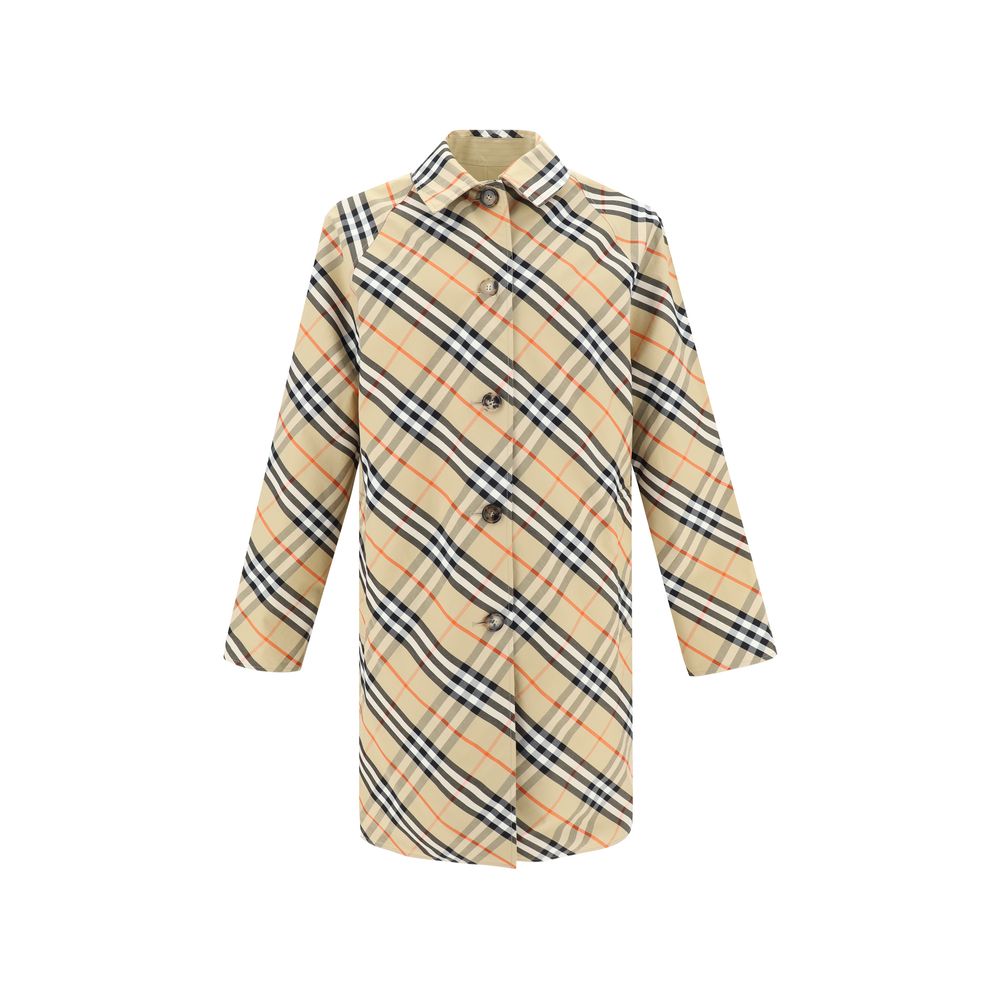Burberry Black Cotton Reversible Coat with Check Pattern