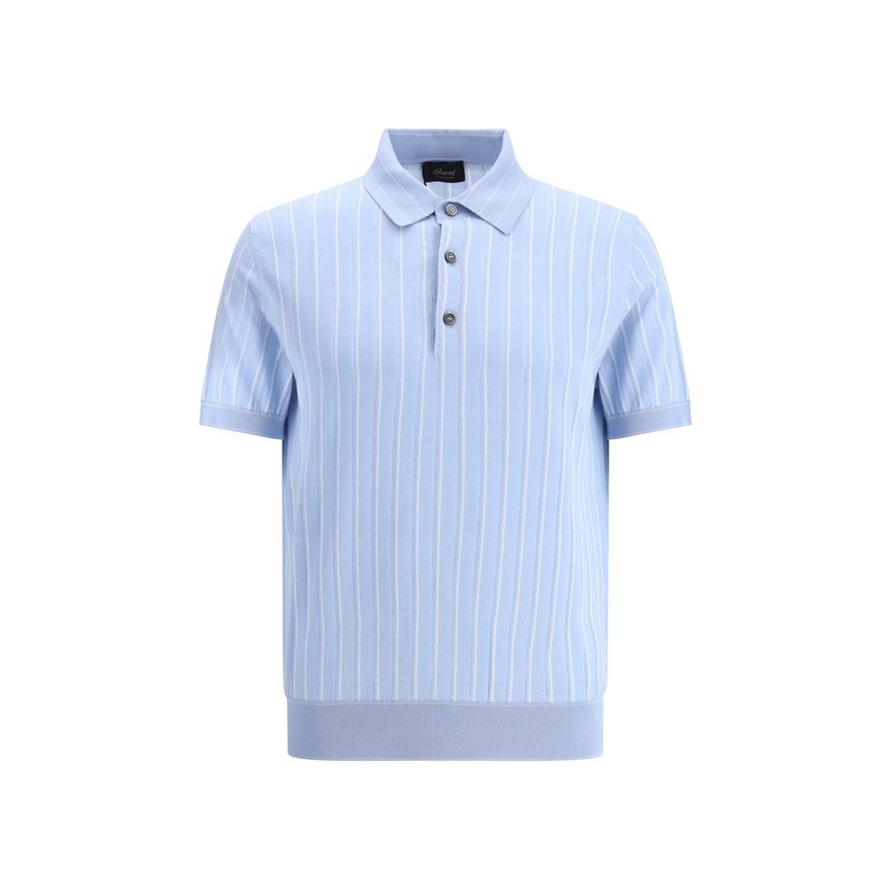 Brioni Navy Cashmere Striped Polo Sweater for Effortless Elegance