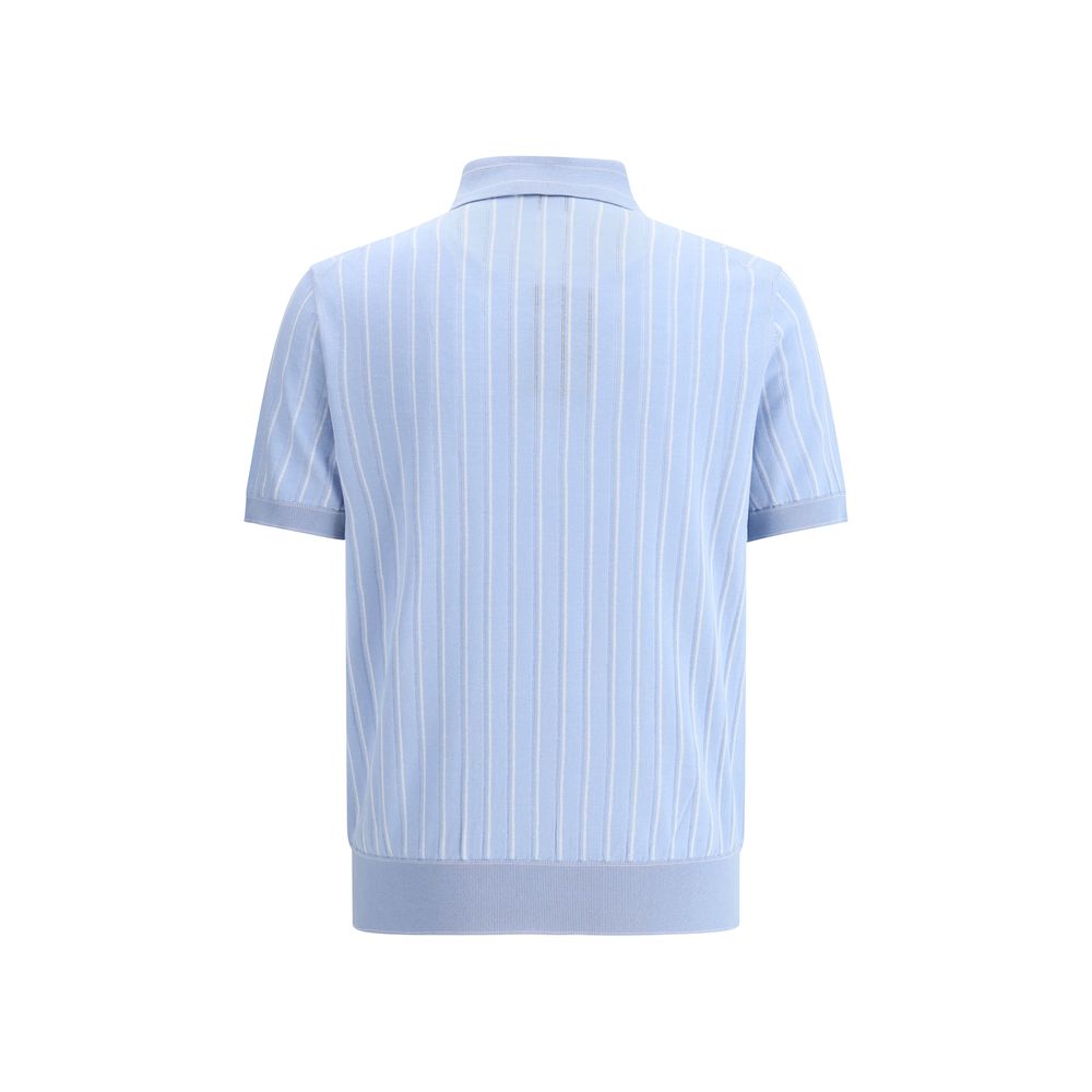 Brioni Navy Cashmere Striped Polo Sweater for Effortless Elegance