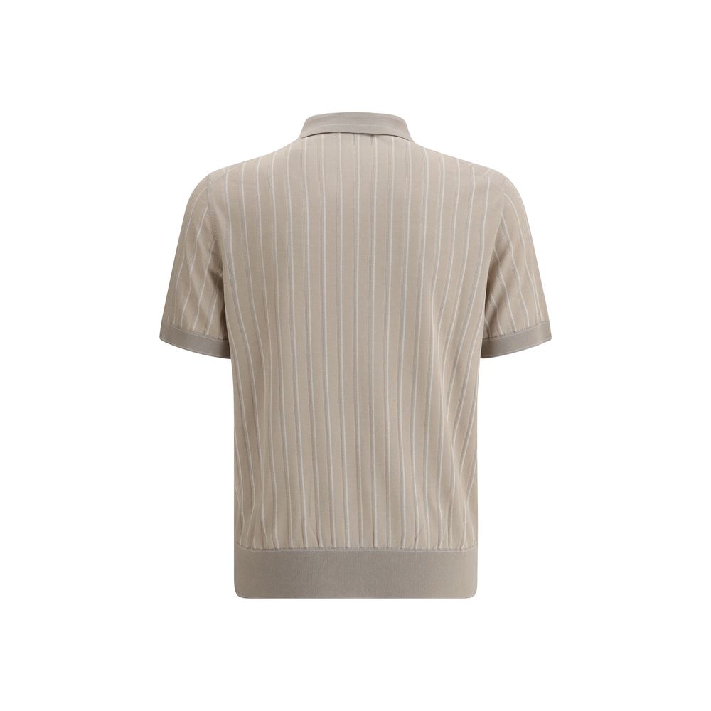 Brioni Navy Cotton Striped Polo Sweater for Timeless Elegance