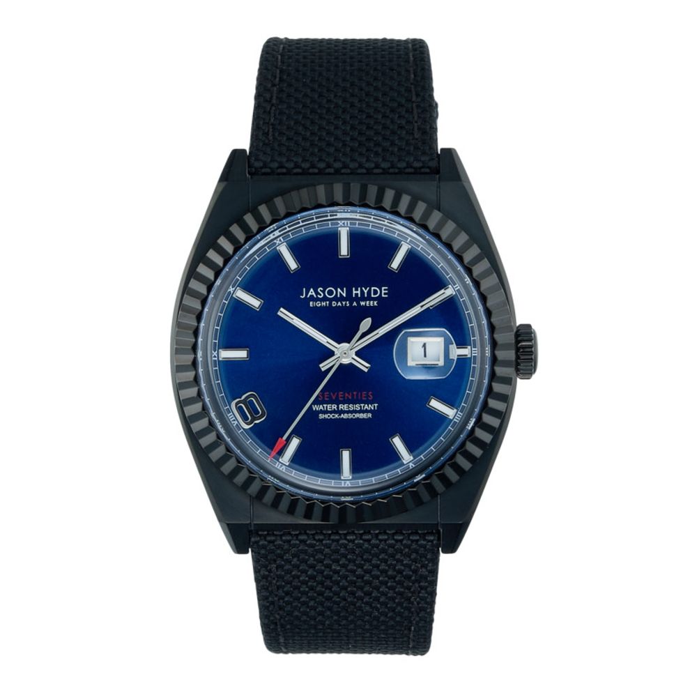 Jason Hyde Black Textile Watch with Striking Blue Dial