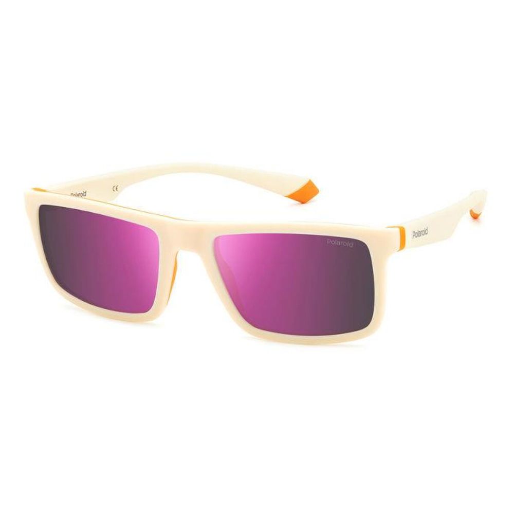 Polaroid White Rubber Sunglasses with Pink Mirror Lenses