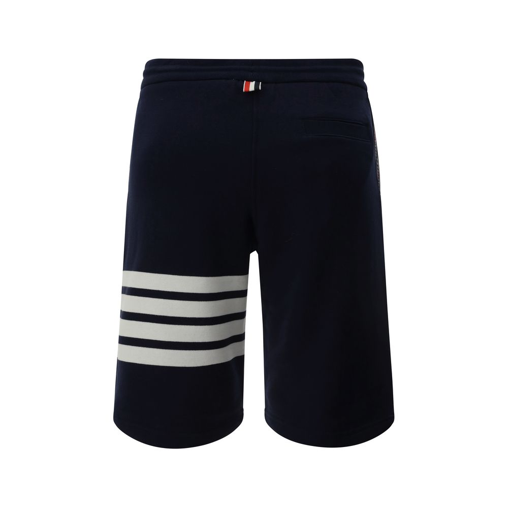 Thom Browne Navy Cotton Bermuda Shorts with Iconic Striped Detail