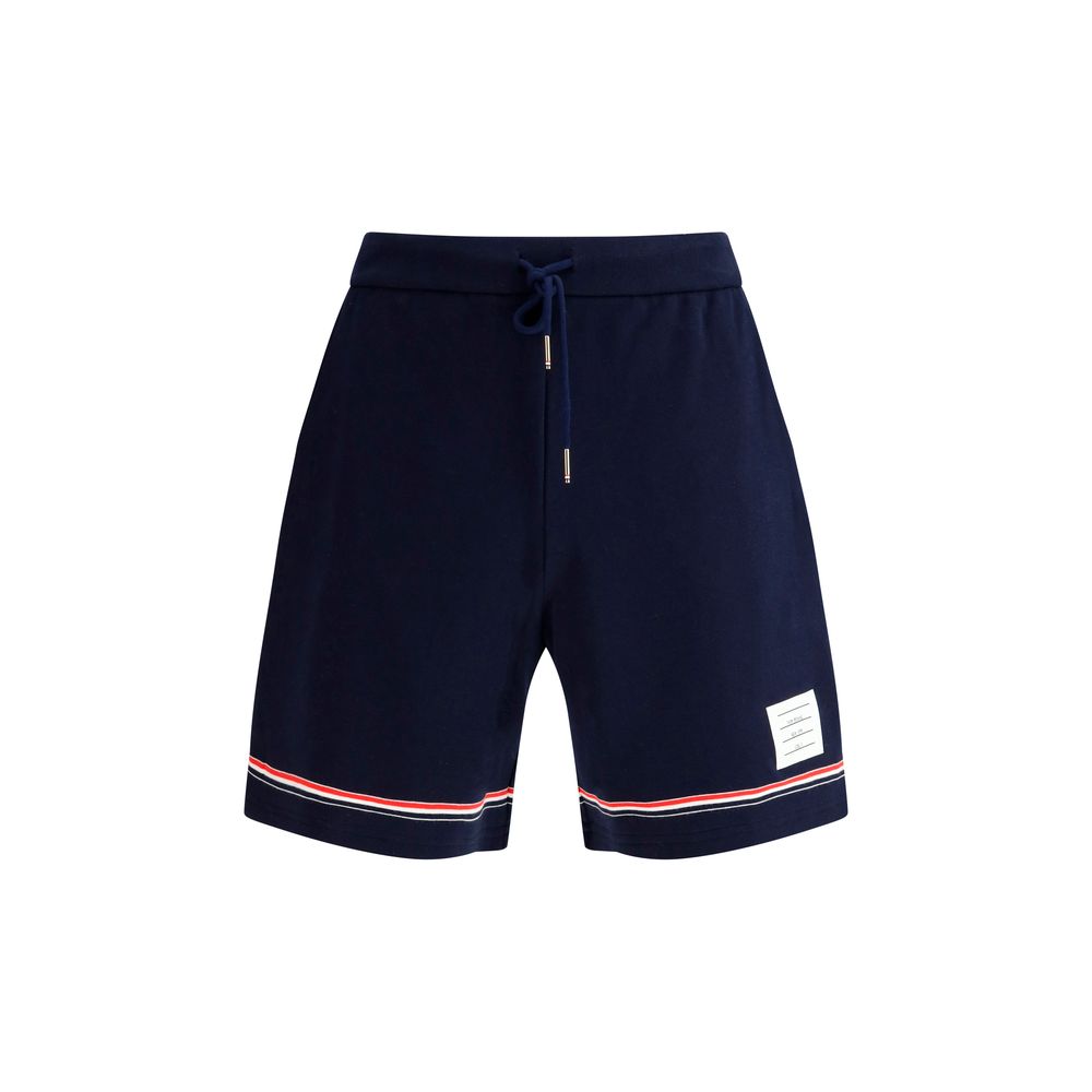 Thom Browne Navy Cotton Short Pants for Elevated Casual Luxury