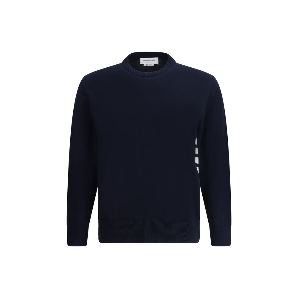 Thom Browne Grey Cotton Sweater with Iconic Bands
