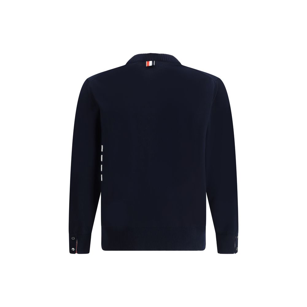 Thom Browne Grey Cotton Sweater with Iconic Bands