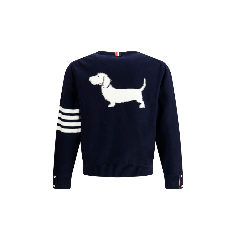 Thom Browne Grey Cotton Cardigan with Iconic Stripes