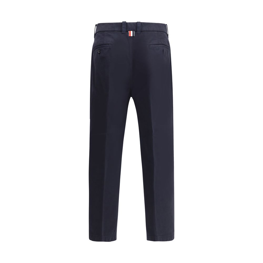Thom Browne Navy Cotton Pants for Effortless Elegance