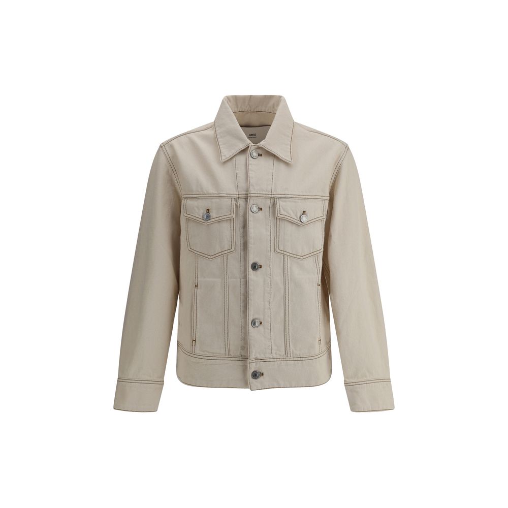 Ami Paris Blue Cotton Denim Jacket for Elevated Casual Elegance