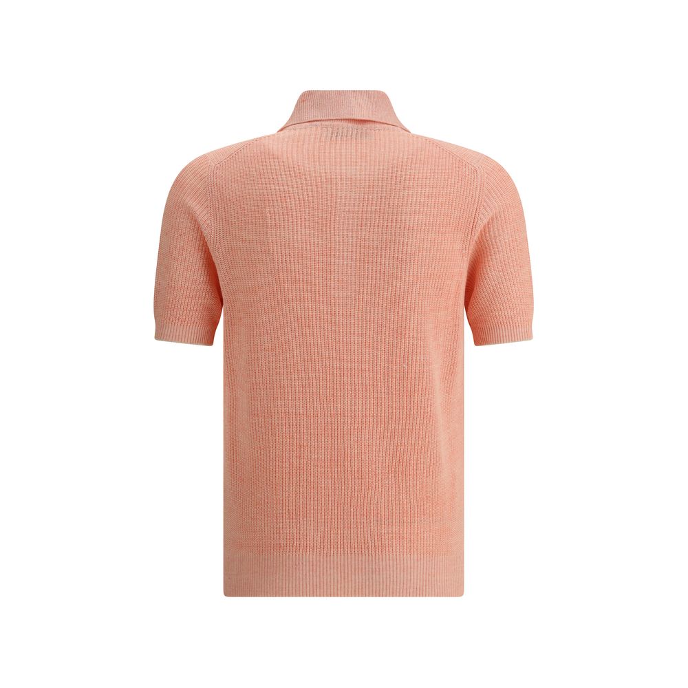 Brunello Cucinelli Grey Cotton Polo Sweater for Elevated Style