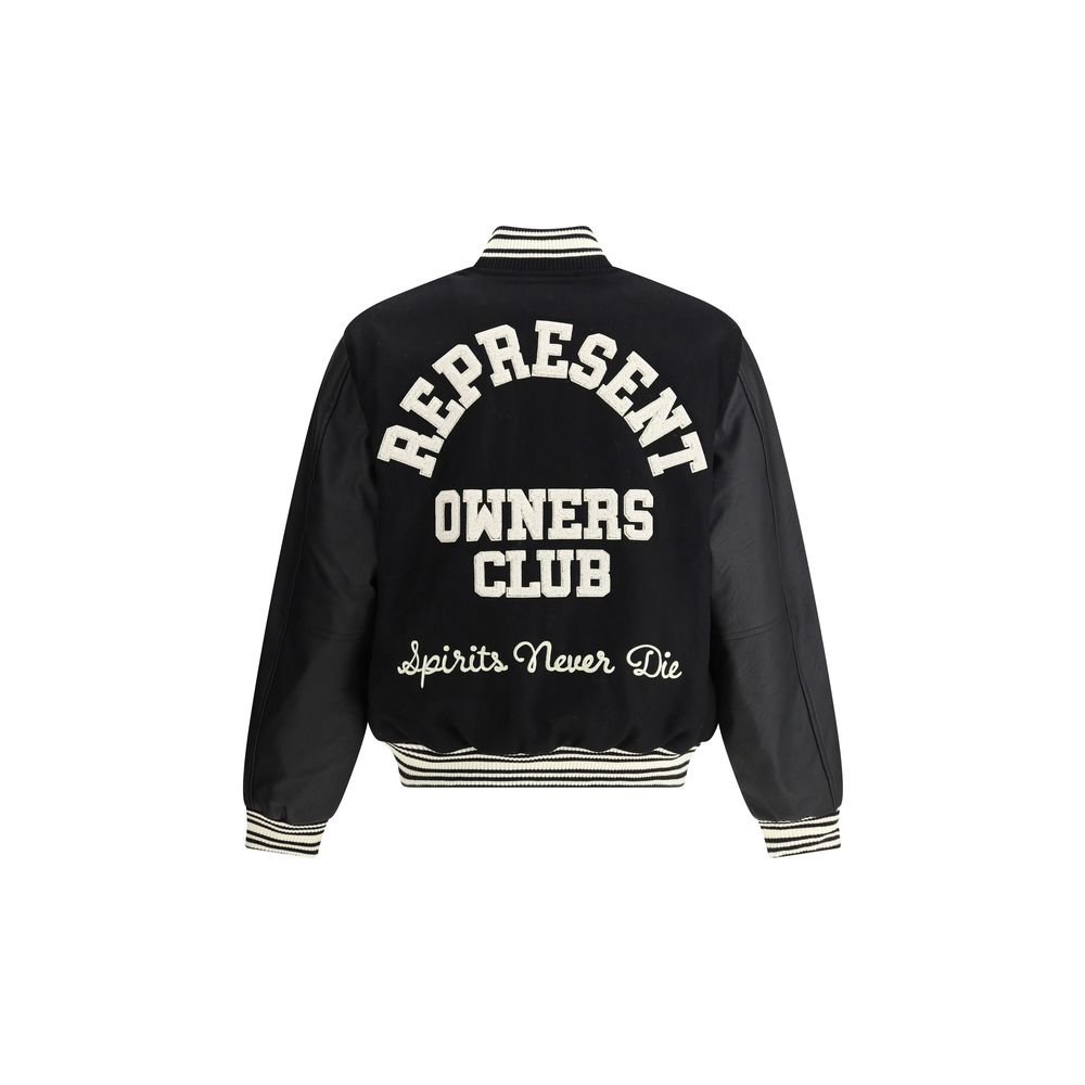 Represent Black Wool Varsity Jacket for Elevated Style