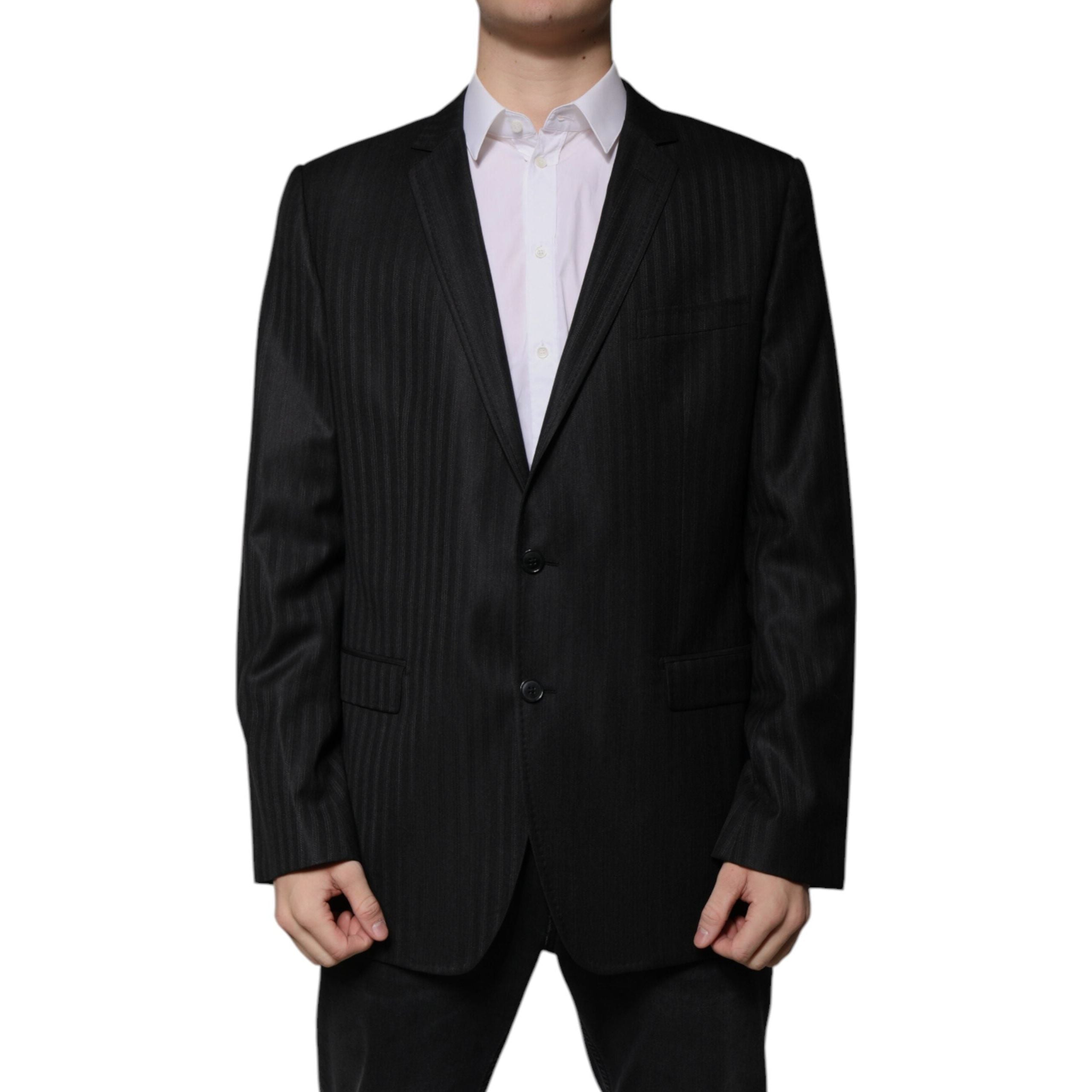 Dolce & Gabbana Black Stripe Wool Single Breasted Blazer