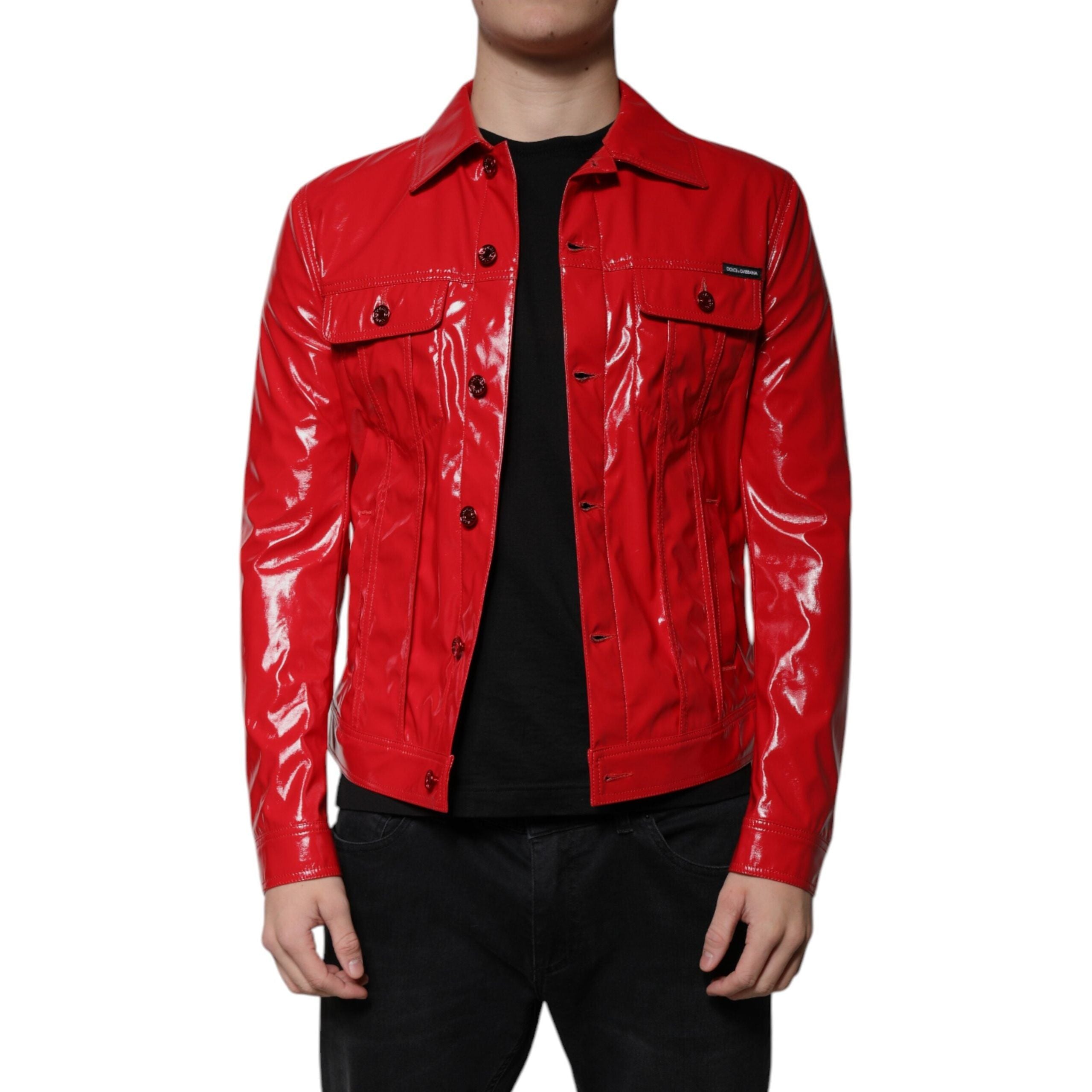 Dolce & Gabbana Red Cotton Button Down Collared Jacket