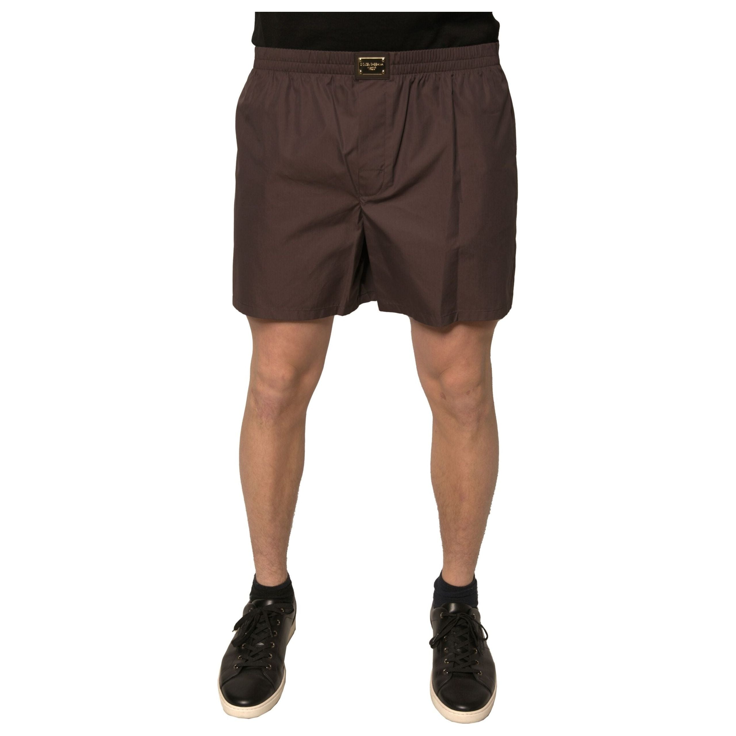 Dolce & Gabbana Brown Cotton Blend Mid Waist Shorts