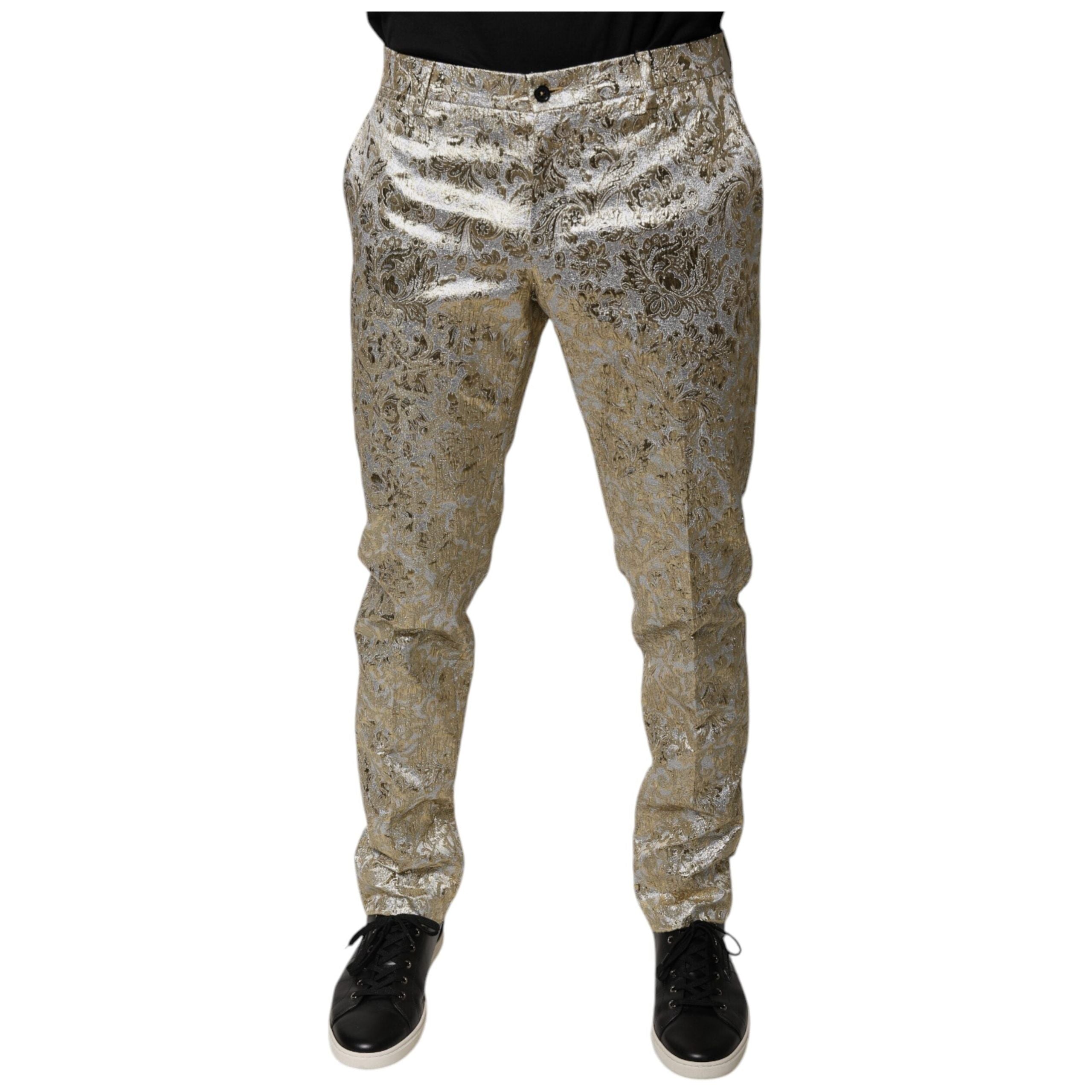 Dolce & Gabbana Gold Floral Jacquard Dress Pants