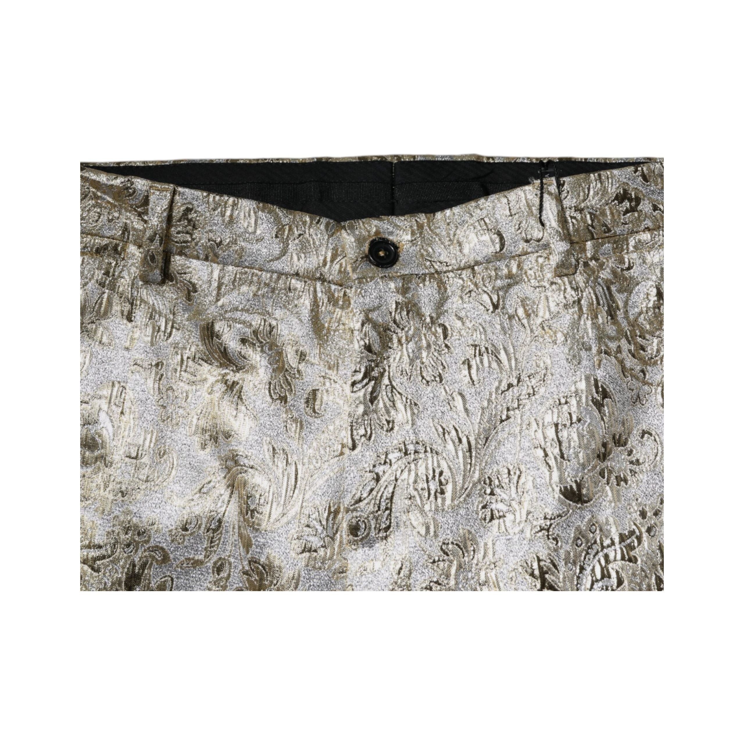 Dolce & Gabbana Gold Floral Jacquard Dress Pants