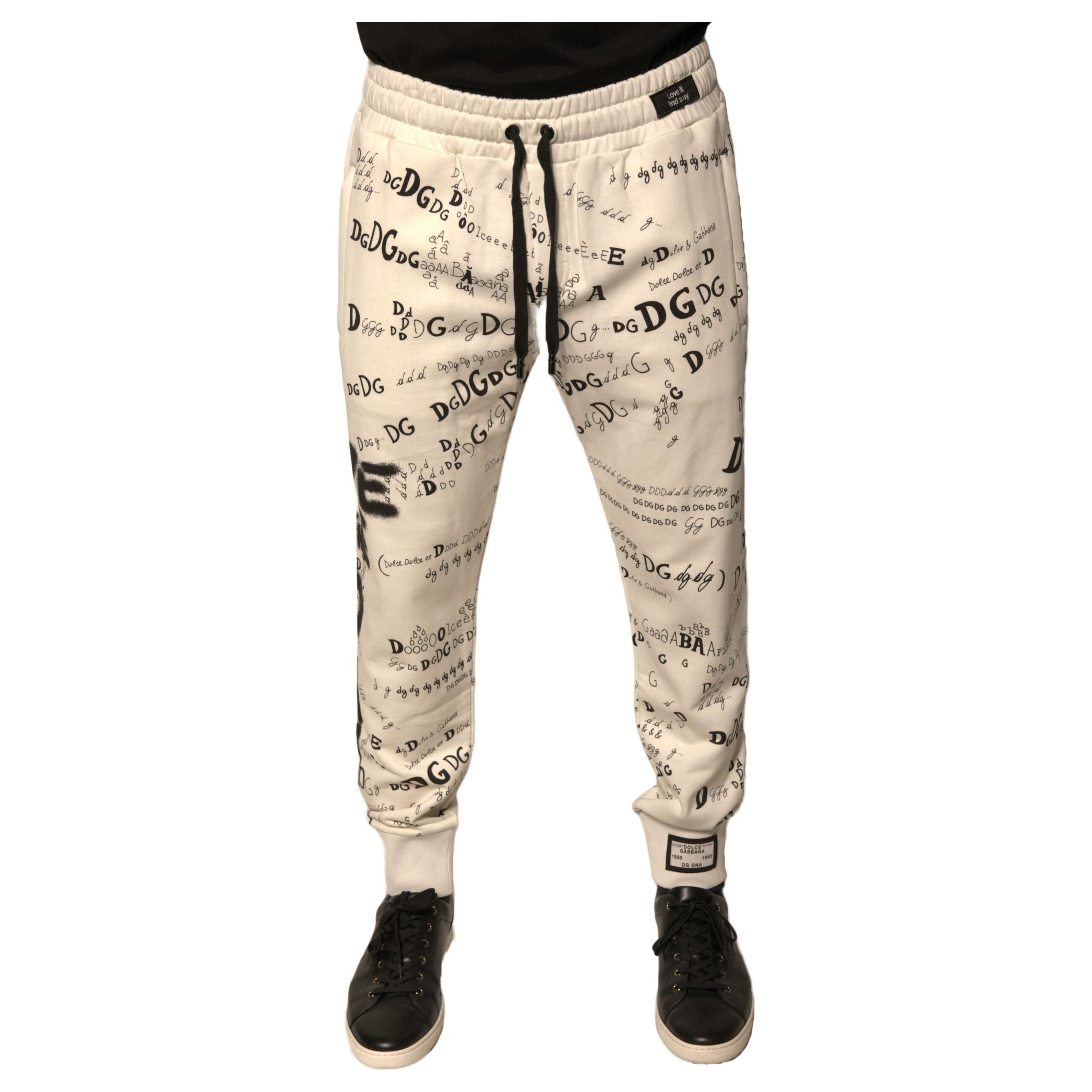 Dolce & Gabbana White Printed Cotton Jogger Sweatpants