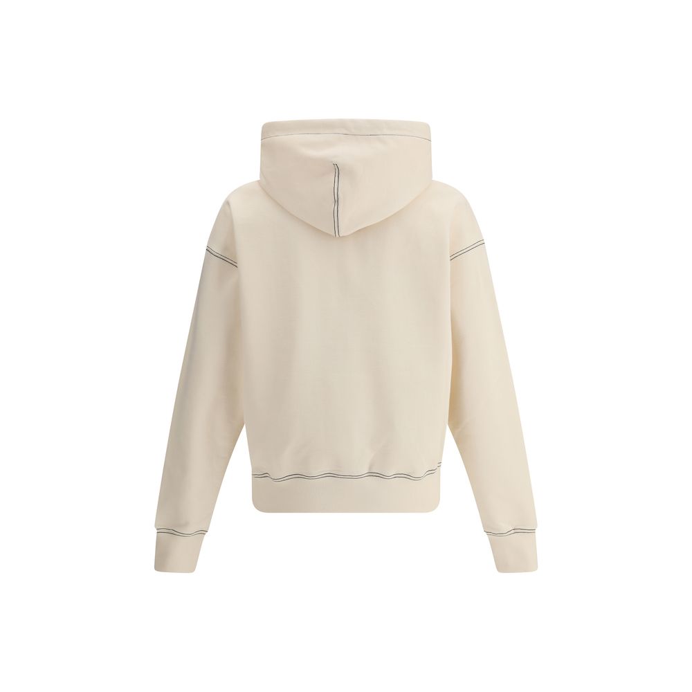 Ami Paris Grey Cotton Logoed Hoodie for Elevated Streetwear Sophistication