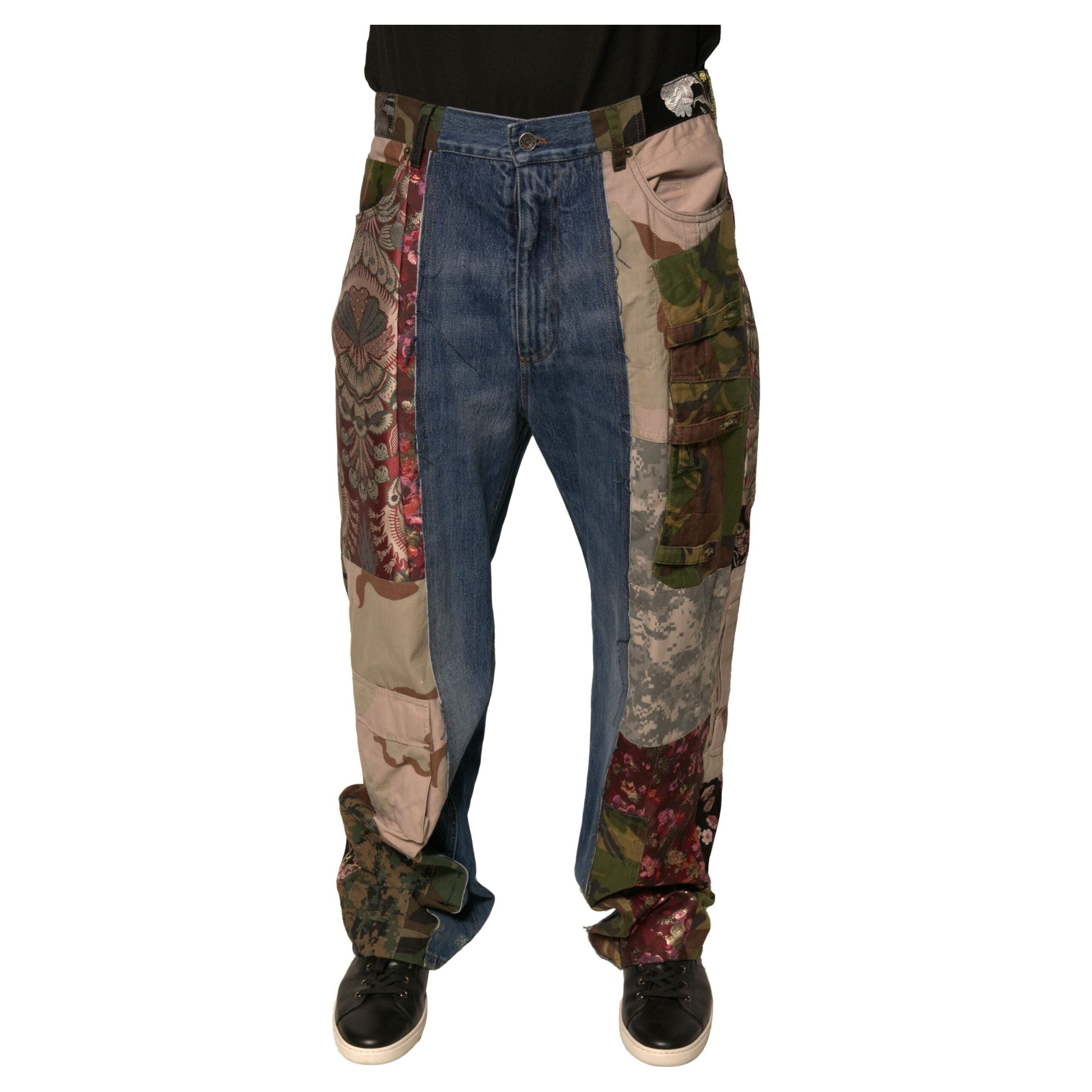 Dolce & Gabbana Blue Patchwork Cotton Straight Denim Jeans