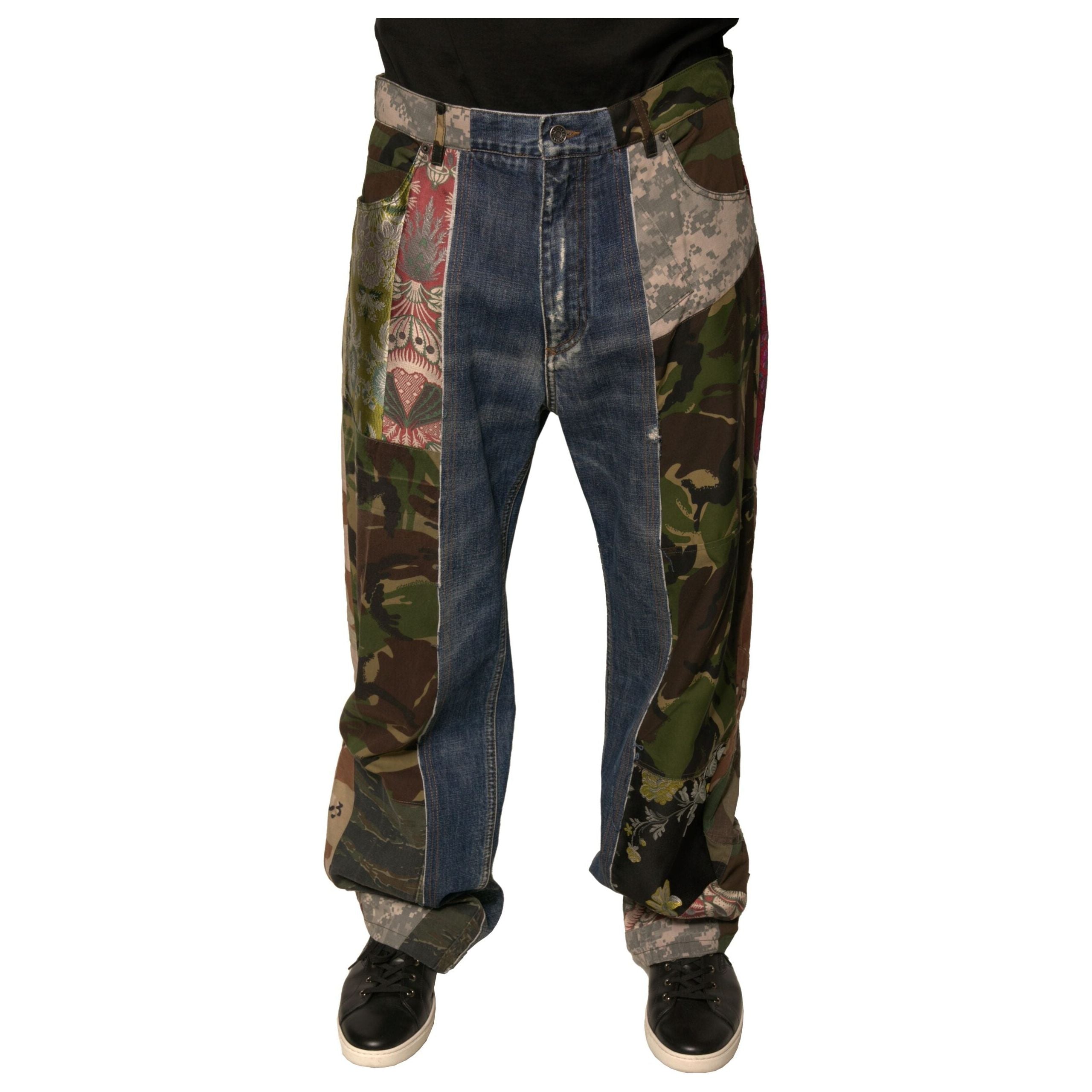Dolce & Gabbana Blue Patchwork Cotton Straight Denim Jeans