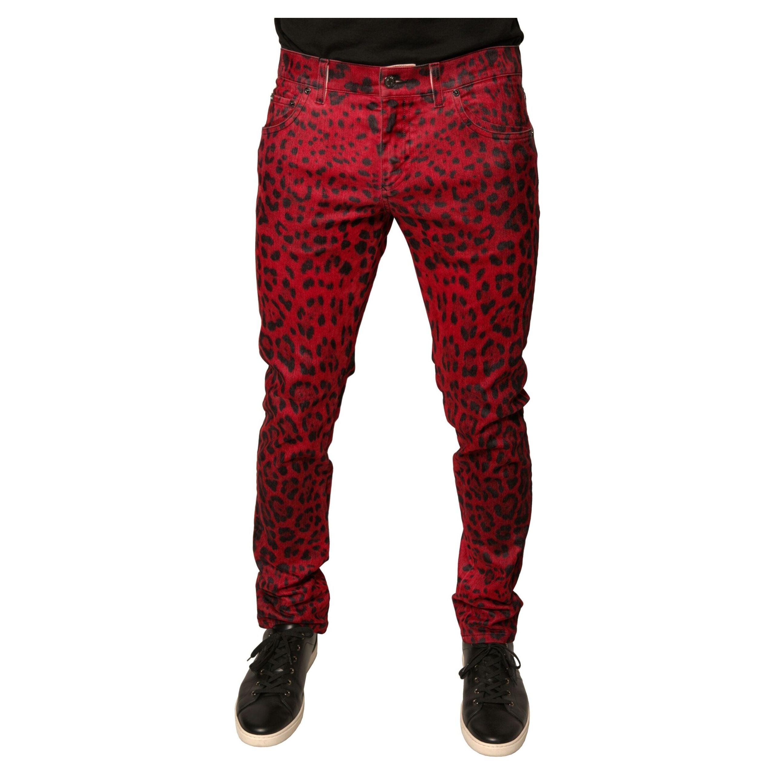 Dolce & Gabbana Red Leopard Cotton Stretch Skinny Denim Jeans