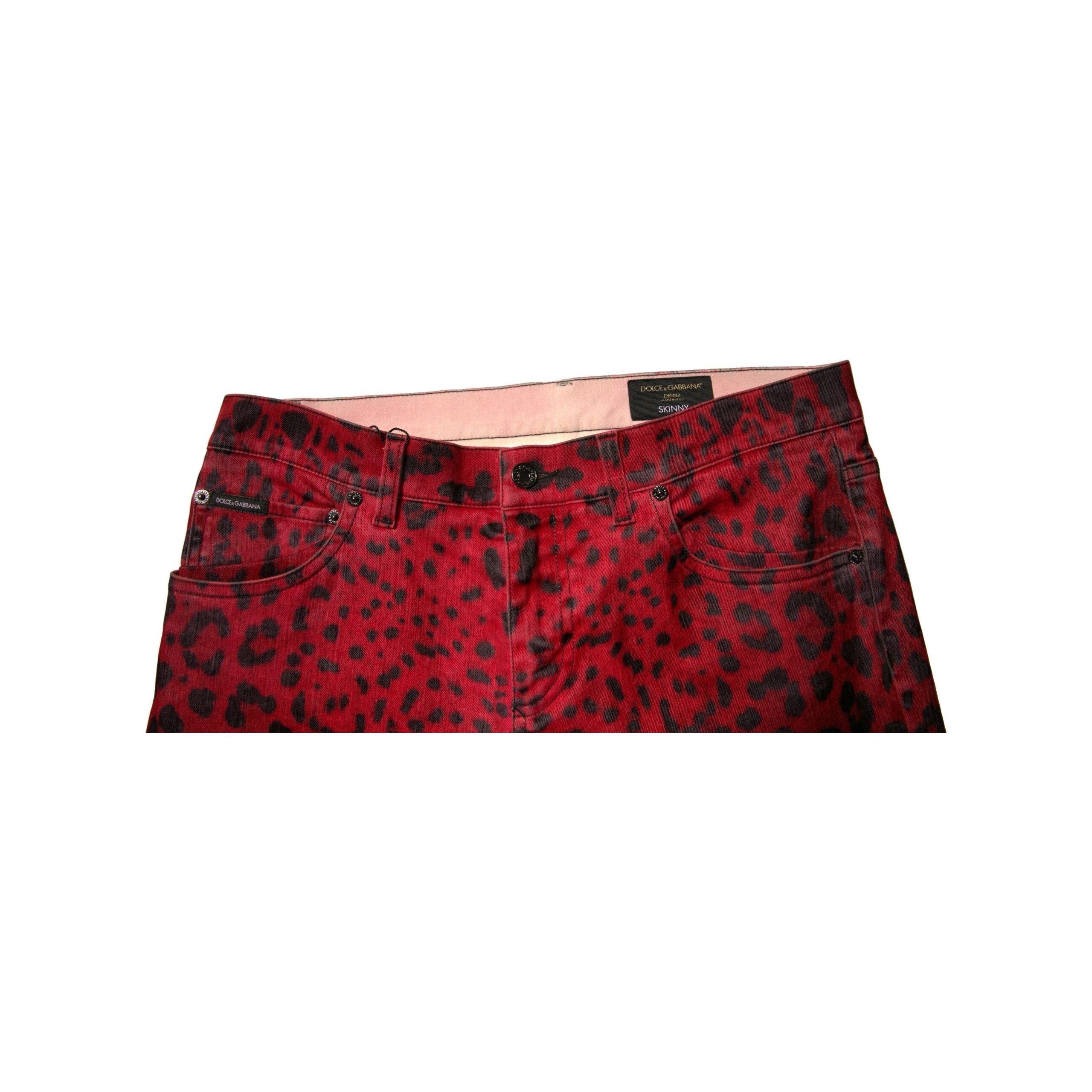 Dolce & Gabbana Red Leopard Cotton Stretch Skinny Denim Jeans