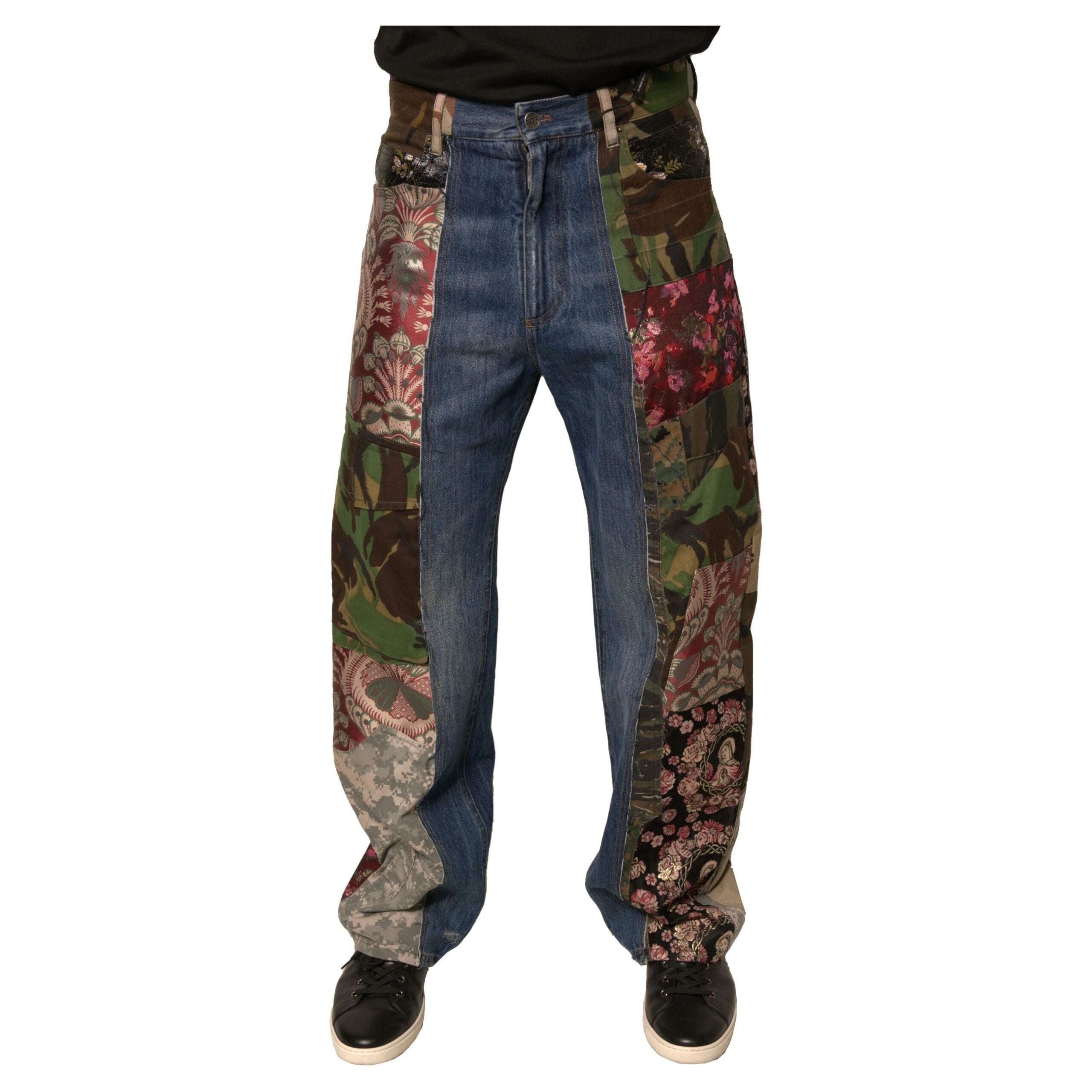 Dolce & Gabbana Blue Patchwork Cotton Straight Denim Jeans