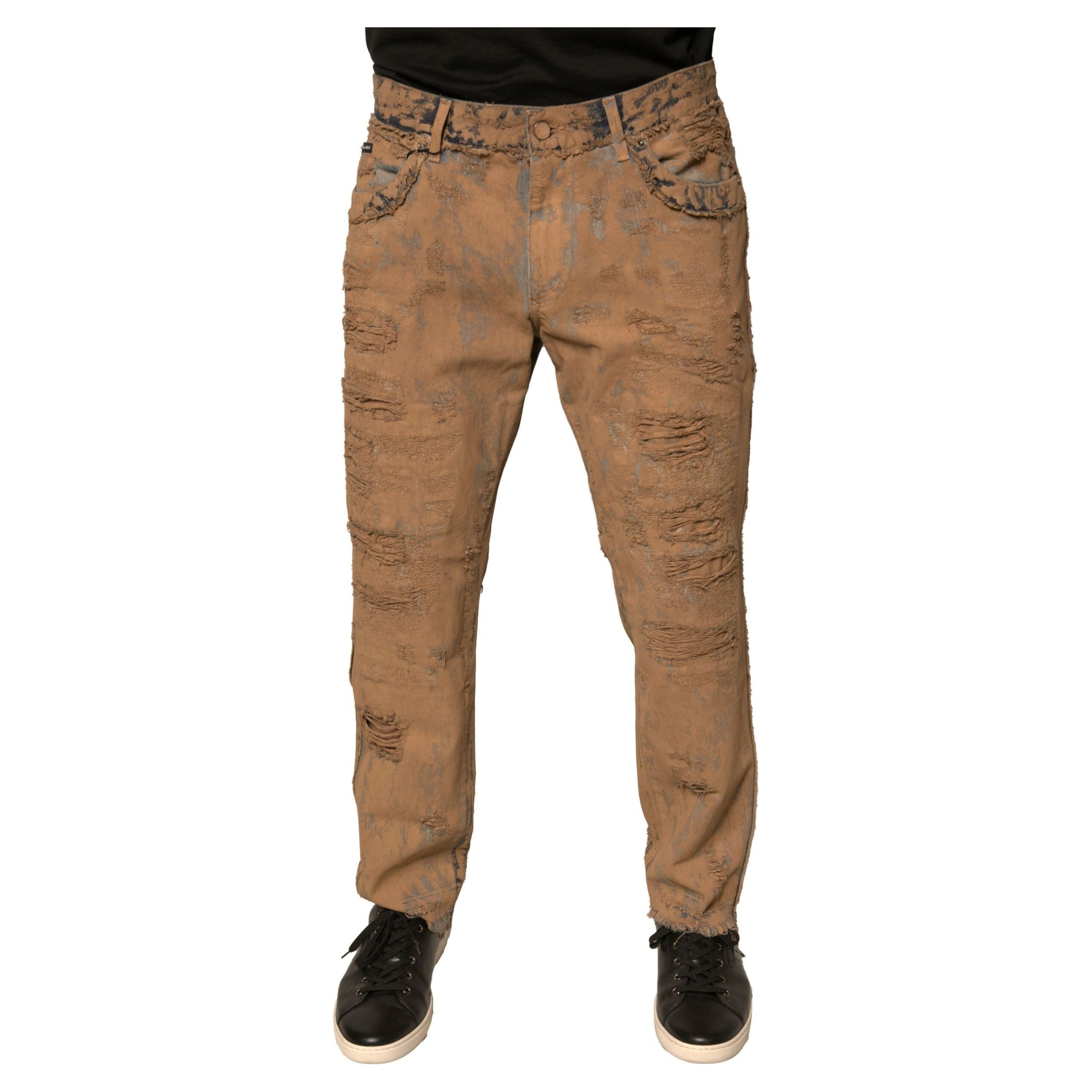 Dolce & Gabbana Brown Tattered Cotton Skinny Denim Jeans